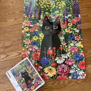 Black Cat in Bloom Jigsaw Puzzle